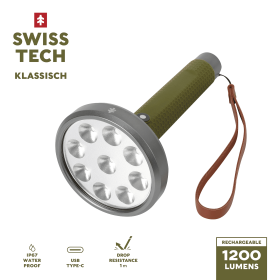 1200 lumen rechargeable LED flashlight with battery, durable handheld light